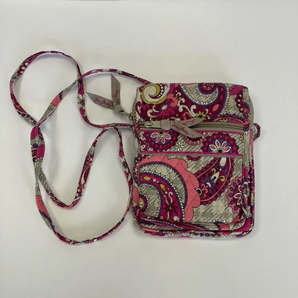 Vera Bradley Pink & White Paisley Hipster Crossbody Flap Over Purse
